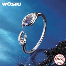 WOSTU 925 Sterling Silver Colorful 12 Zodiac Open Ring For Women , Rainbow Zircon Crystal Stackable Rings Girl Family Gift