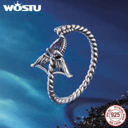 WOSTU 925 Sterling Silver Colorful 12 Zodiac Open Ring For Women , Rainbow Zircon Crystal Stackable Rings Girl Family Gift