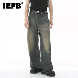 IEFB Summer Men's Denim Pants Old Blue Washed Male Jeans Straight Casual Menwear Loose Wide Leg Trousers New Fashion 9C354