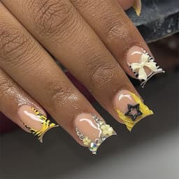 24pcs Nude Pink Sweet Fake Nails Short Duckbill Leopard Print French False Nails With 3D Bowknots Butterfly Cherry Press On Nail