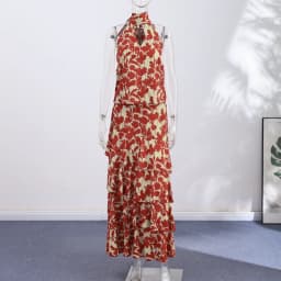 Hollow-out Halter Maxi Dresses Women Sleeveless Backless Waist-cinching Ruffles Dress 2026 New Ladies Summer Party Evening Robe