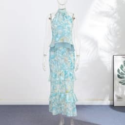 Hollow-out Halter Maxi Dresses Women Sleeveless Backless Waist-cinching Ruffles Dress 2026 New Ladies Summer Party Evening Robe
