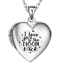 Stainless Steel I Love You to The Moon and Back Photo Memory Locket Heart Pendants Necklace Pictures Locket Jewelry for Women
