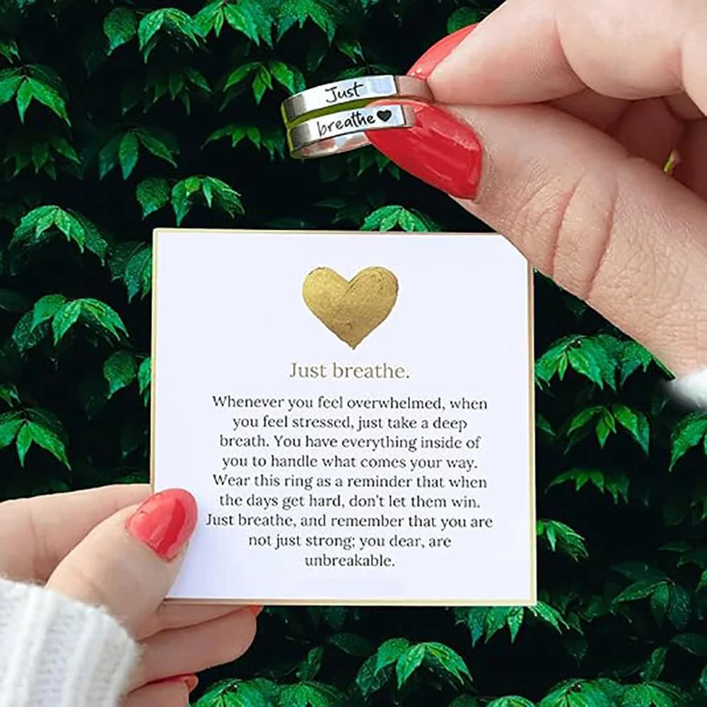 Just Breathe Ring for Women Adjustable Heart Ring Stainless Steel Spiral Wrap Healing Rings I F love you