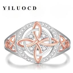 Original Bicolor Witches Knot Rings Silver Plated with Full Zircon Inlay Witchcraft Protection Knot Ring Jewelry Gifts for Women