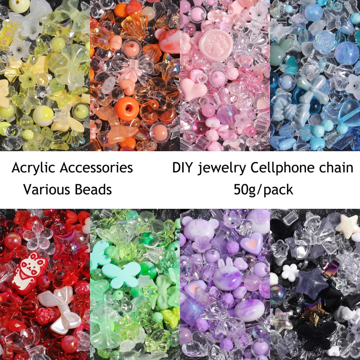 Cute Assorted Acrylic Beads Random Style Flower Butterfly Heart Beads for DIY Mobile Phone Chains Bracelets Jewelry Making 50g