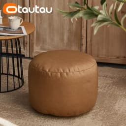 OTAUTAU Big Faux Leather Ottoman Pouf Stool with Filling Bean Bag Footrest Footstool Corner Door Side Seat Futon Frameless JD007