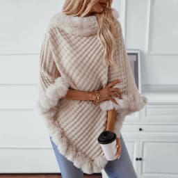 New In Winter Solid Color Fur Collar Pullover Shawl Women Fashion Thick Warm Knitted Poncho Casual Luxury Cape Outerwears