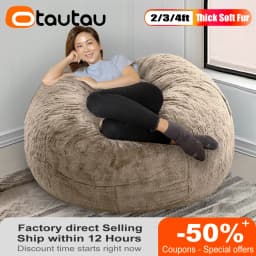 OTAUTAU 2/3/4ft Fluffy Faux Fur Bean Bag Cover Pouf Beanbag Cover DD003【No Filler Inside!You Need To Buy Filler Yourself】