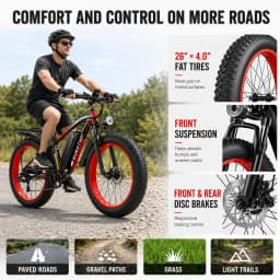 EOEOTWO 26" Fat Tire Electric Bike for Adults, 1000W Motor 1500W Peak, 48V 15Ah Battery, 34 MPH Max Speed, Up to 60 Miles Long Range
