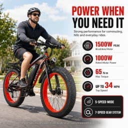 EOEOTWO 26" Fat Tire Electric Bike for Adults, 1000W Motor 1500W Peak, 48V 15Ah Battery, 34 MPH Max Speed, Up to 60 Miles Long Range