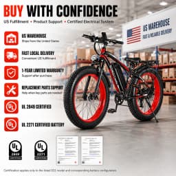 EOEOTWO 26" Fat Tire Electric Bike for Adults, 1000W Motor 1500W Peak, 48V 15Ah Battery, 34 MPH Max Speed, Up to 60 Miles Long Range