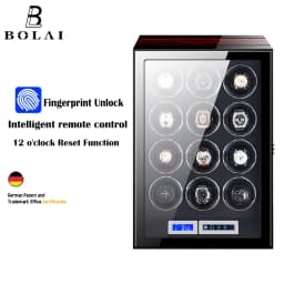 Luxury Automatic Watch Winder12 24 30 Slot Wood Mechanical Watch Box Fingerprint Unlock Quiet Mabuchi Motor Watches Storage Safe