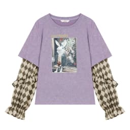 ELFSACK Y2K Long Sleeve Top Women Romantic Loose Round Neck Long Sleeve T-Shirt Fake Two-Piece Ruffle Sleeve Cute Print Top
