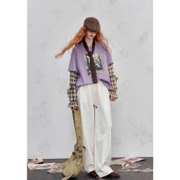 ELFSACK Y2K Long Sleeve Top Women Romantic Loose Round Neck Long Sleeve T-Shirt Fake Two-Piece Ruffle Sleeve Cute Print Top