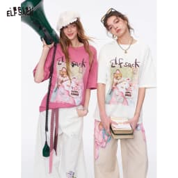 ELFSACK Women's Sweet Short Sleeve Graphic Tee with Cute Print, T-Shirt with Multiple Color Options, Loose Casual Autumn Top