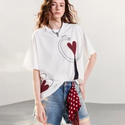 TOYOUTH Women T-shirt 2026 Summer New Antibacterial Pure Cotton Round Neck Loose Fun Abstract Love Towel Embroidered Top