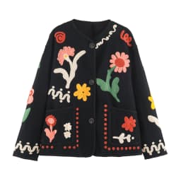 KONDALA Chic 2026 Vintage Autumn Modern Flower Embroidery Jacket Streetwear Pockets Single Breasted Loose Casual Female Outwear