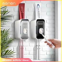 MENGNI Toothpaste Dispenser Wall-Mounted Bathroom Toothpaste Squeezer Punch-Free Toothbrush Holder Rack manual operation