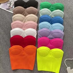 Strapless Western Style Skinny Tanks Camis for Women Summer Casual Solid Colours Female Corset Crop Tube Tops with Built In Bras