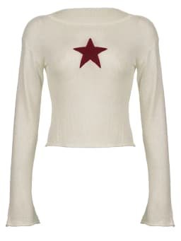 Women Knitted Tops Long Sleeve Crew Neck Star Pattern Sweater Y2K Aesthetic Clothes Gothic Grunge Autumn Shirts Streetwear
