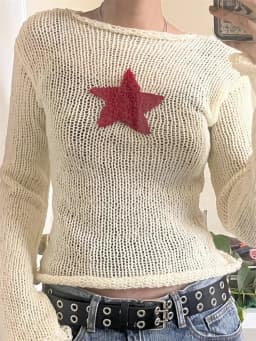 Women Knitted Tops Long Sleeve Crew Neck Star Pattern Sweater Y2K Aesthetic Clothes Gothic Grunge Autumn Shirts Streetwear