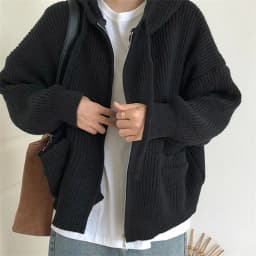 Woman Japanese Retro Hooded Knitted Cardigan Female Autumn Winter Zipper Pockets Sweater Coat Women Casual Loose Solid Knitwear