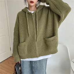 Woman Japanese Retro Hooded Knitted Cardigan Female Autumn Winter Zipper Pockets Sweater Coat Women Casual Loose Solid Knitwear