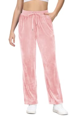 TACVASEN Winter Velvet Pants Womens Drawstring Elastic Waist Fleece Pants Workout Lounge Yoga Velour Pants Sweatpants Jogger