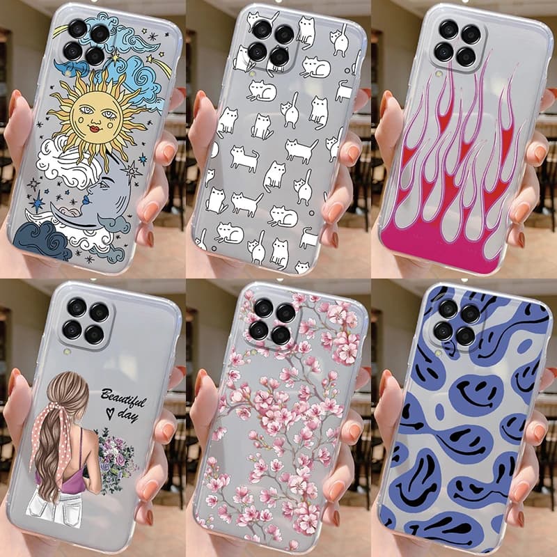 For Samsung Galaxy M33 5G Case Cover Cute Butterfly Flowers Protective Phone Case For Samsung M14 M15 M54 M55 M34 Transparent
