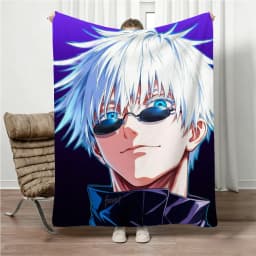 Jujutsu Kaisen Gojo Flannel Blanket Four Seasons Universal Nap Throw Anime Print Lightweight Sofa Bed Office Lunch Break Blanket