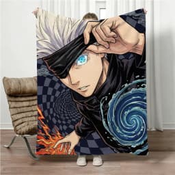 Jujutsu Kaisen Gojo Flannel Blanket Four Seasons Universal Nap Throw Anime Print Lightweight Sofa Bed Office Lunch Break Blanket