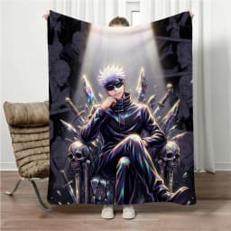Jujutsu Kaisen Gojo Flannel Blanket Four Seasons Universal Nap Throw Anime Print Lightweight Sofa Bed Office Lunch Break Blanket