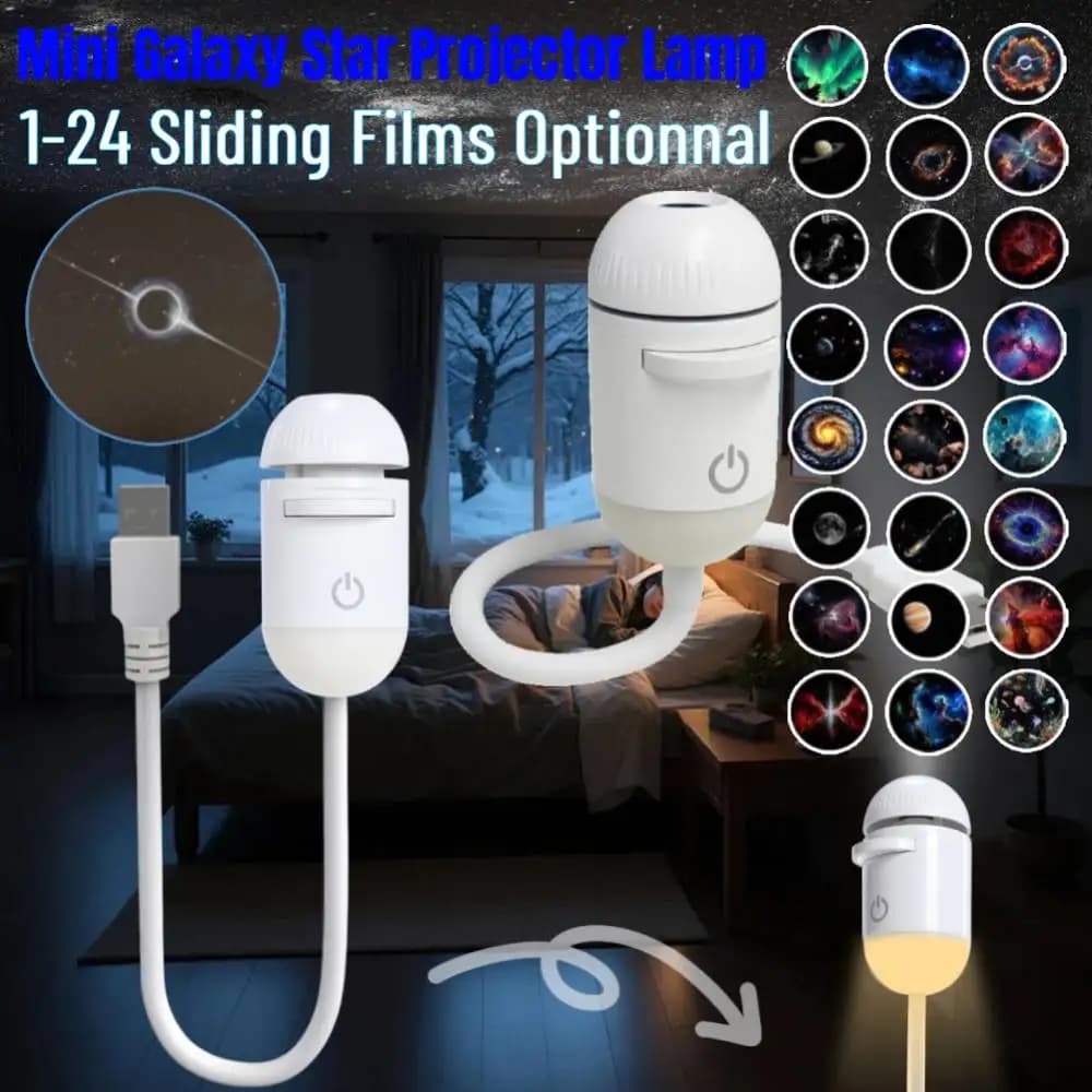 2-in-1 Mini Galaxy Projector Night Light USB Starry Sky Night Light Projector with 360° Rotating Design Mini LED Projection Lamp