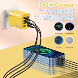 8 in 1 GaN USB C Desktop Charger 240W Fast Charge Phone Adapter Type C Cable For iPhone Samsung Xiaomi EU/US/UK Plug Charger