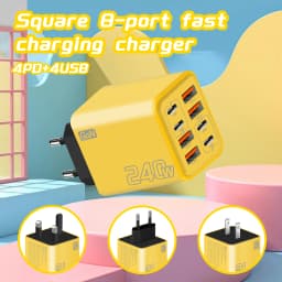 8 in 1 GaN USB C Desktop Charger 240W Fast Charge Phone Adapter Type C Cable For iPhone Samsung Xiaomi EU/US/UK Plug Charger