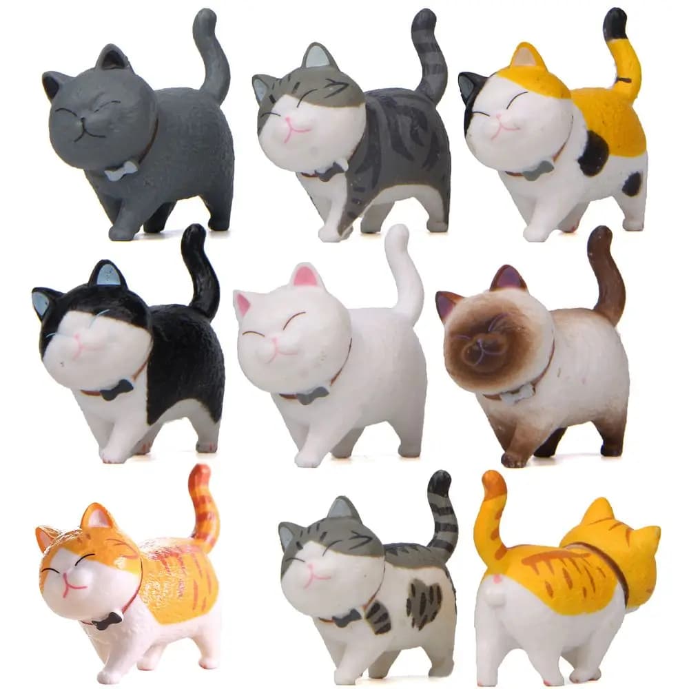 Mini Kitten Statue Simulation Animal Model Cartoon Funny Cat Figurine With Bowknot Design Desktop Ornament Dollhouse Decor