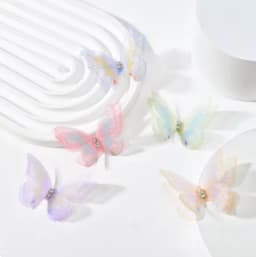 5cm 20pcs Double Sweet Butterfly Appliqued 3D Simulation Mesh Dreamy Bouquet Patch For DIY Handmade Hairband Nail Decoration