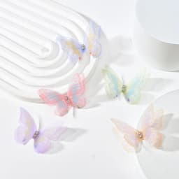 5cm 20pcs Double Sweet Butterfly Appliqued 3D Simulation Mesh Dreamy Bouquet Patch For DIY Handmade Hairband Nail Decoration