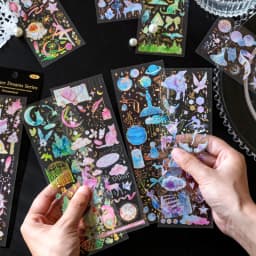 3 Sheets Bronzing PET stickers Dream Unicorn Literary Cats Music Clouds Hand Account DIY Material Decorative Stickers