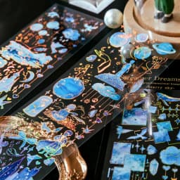 3 Sheets Bronzing PET stickers Dream Unicorn Literary Cats Music Clouds Hand Account DIY Material Decorative Stickers