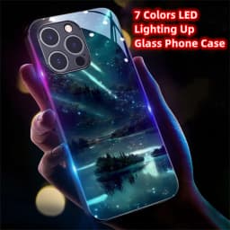 2026 Pretty Galaxy Beach Smart LED Light Glow Tempered Glass Phone Case For iPhone Air 18 17 16 E 15 14 13 12 11 Pro Max
