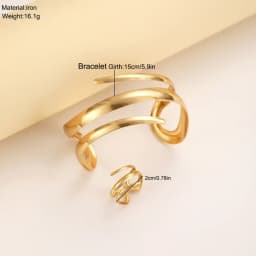 European and American Thick Bracelet and Ring Jewelry Set for Women Gold Color Geometric Line Bracelet Ring Combination Set Gift
