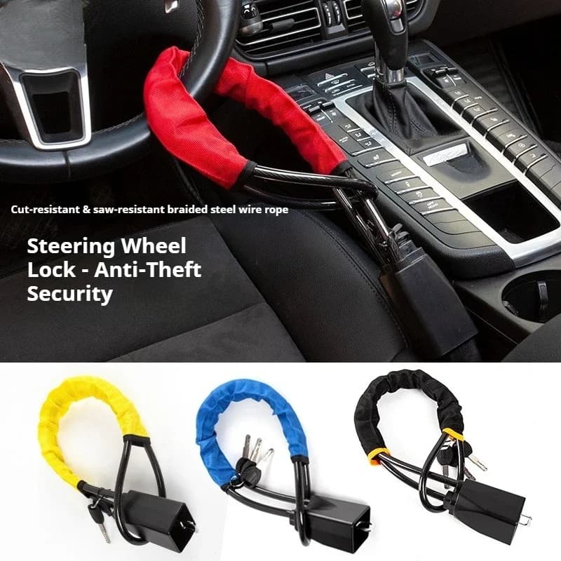 Car Steering Wheel Lock, Bold Cable Handlebar Lock, Car Seat Belt Buckle Lock Universal