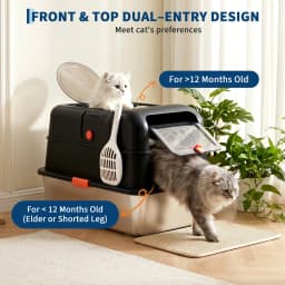 Enclosed Stainless Steel Litter Box With Lid Dog Proof XL Metal Litter Pan High Sided Anti Leak Front Entry Top Exit For Big Cats Includes Scoop For Multi Cat Home