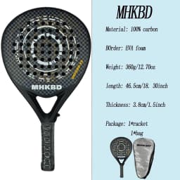 MHKBD Carbon Fiber Padel Racket for Adults Professional Shock Absorption Arm Friendly High Performance with Carry Bag 2026