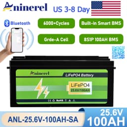Aninerel 24V 100Ah 2560Wh Lithium LiFePO4 Battery with 100A BMS Perfect for RV Golf Cart Solar Power System Trolling Motor