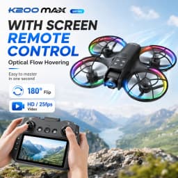 ZNLYRION K200MAX Full Protected Mini Drone With LCD Screen Remote 180 Electric Adjustable Camera Brushless Motor Optical Flow Hover RGB Colorful Light RC Quadcopter
