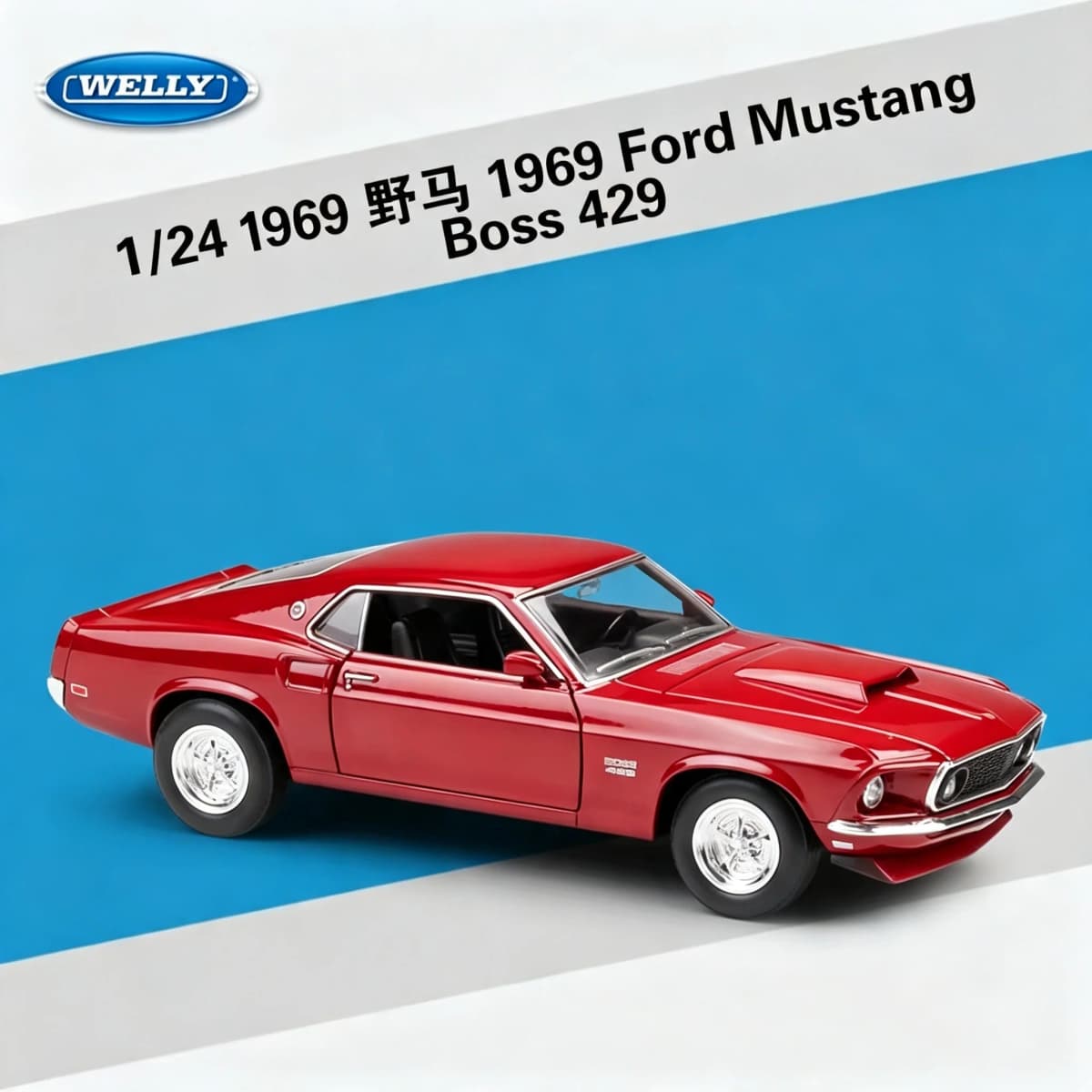 WELLY 1:24 1969 Ford Mustang 429 Cobra Jet, Official Licensed Diecast Alloy Muscle Car Model, Classic American Collectible Gift