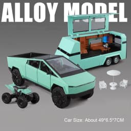 1:24 Pickup Trailer Motorhome Alloy Diecast Robotaxi Car Toys Model Sound Light Pull Back Doors Opened RV Children Festival Gift